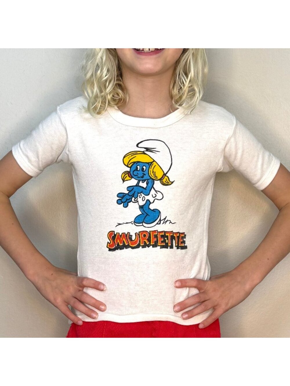 Vintage 1980s Kids' Smurfette T-Shirt, The Smurfs, Youth Size 6/7